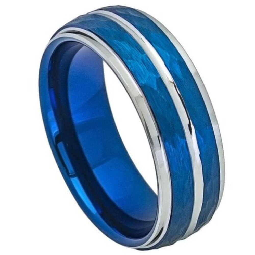 8mm Men Women Tungsten Ring Two tone pablum IP plated Hammered finish stepped
